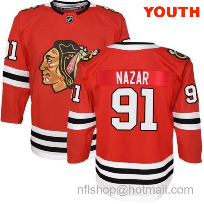 Kids Chicago Blackhawks #91 Frank Nazar Home Red Breakaway Stitched Hockey Jersey