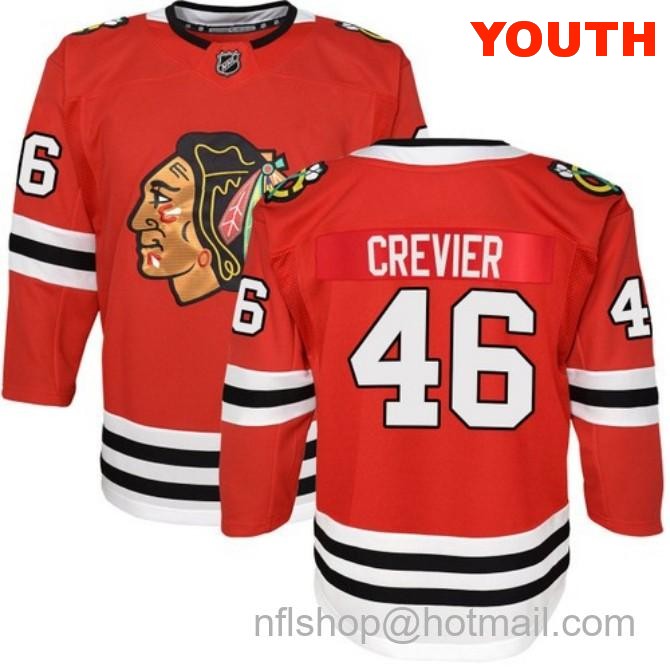 Kids Chicago Blackhawks #46 Louis Crevier Home Red Breakaway Stitched Hockey Jersey