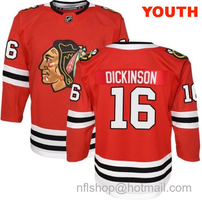 Kids Chicago Blackhawks #16 Jason Dickinson Home Red Breakaway Stitched Hockey Jersey