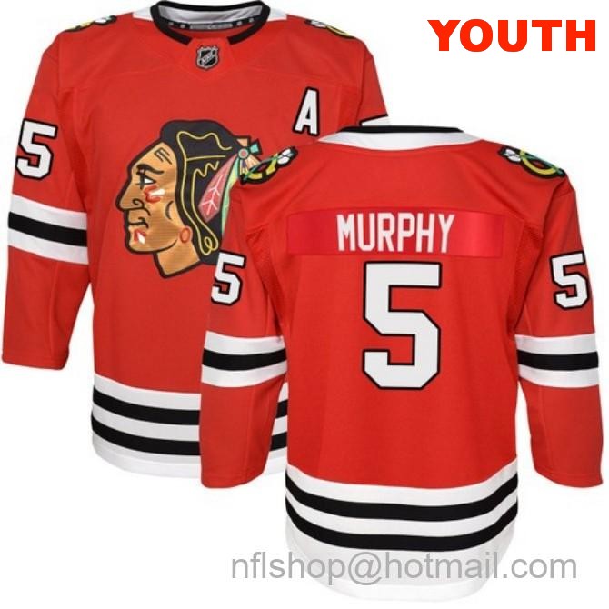 Kids Chicago Blackhawks #5 Connor Murphy Home Red Breakaway Stitched Hockey Jersey