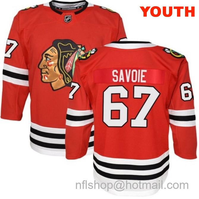 Kids Chicago Blackhawks #67 Samuel Savoie Home Red Breakaway Stitched Hockey Jersey