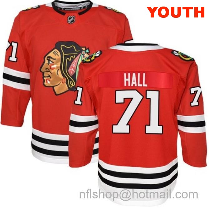 Kids Chicago Blackhawks #71 Taylor Hall Home Red Breakaway Stitched Hockey Jersey