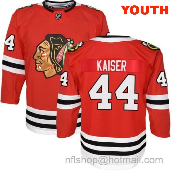 Kids Chicago Blackhawks #44 Wyatt Kaiser Home Red Breakaway Stitched Hockey Jersey