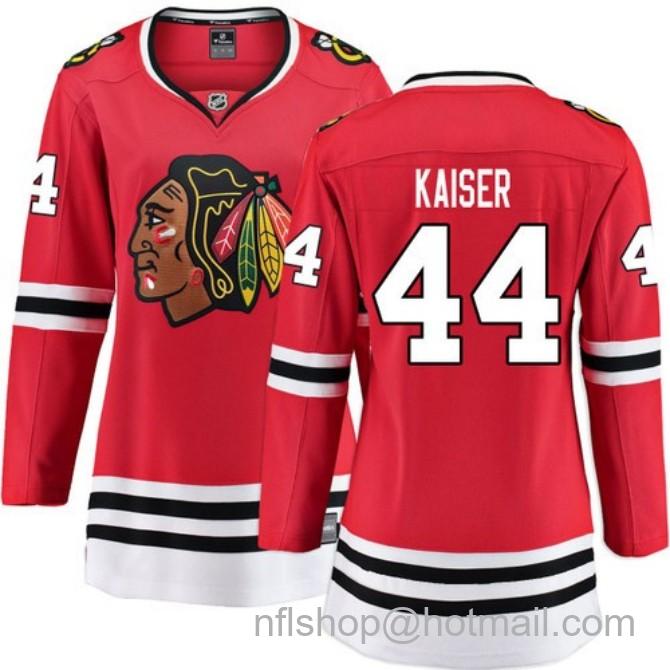 Women's #44 Wyatt Kaiser Chicago Blackhawks Women's Home Red Breakaway Stitched Hockey Jersey
