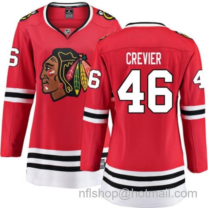 Women's #46 Louis Crevier Chicago Blackhawks Women's Home Red Breakaway Stitched Hockey Jersey