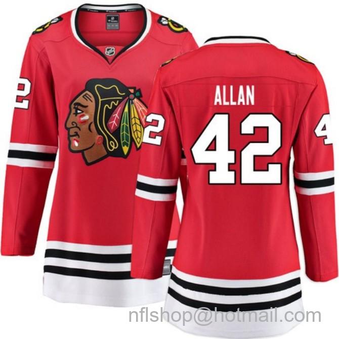 Women's #42 Nolan Allan Chicago Blackhawks Women's Home Red Breakaway Stitched Hockey Jersey