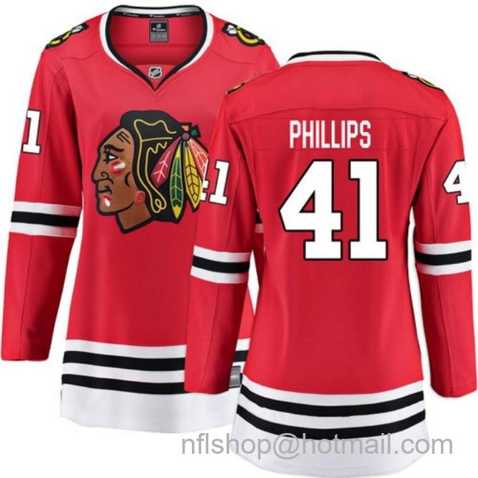 Women's #41 Isaak Phillips Chicago Blackhawks Women's Home Red Breakaway Stitched Hockey Jersey