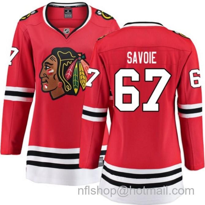 Women's #67 Samuel Savoie Chicago Blackhawks Women's Home Red Breakaway Stitched Hockey Jersey
