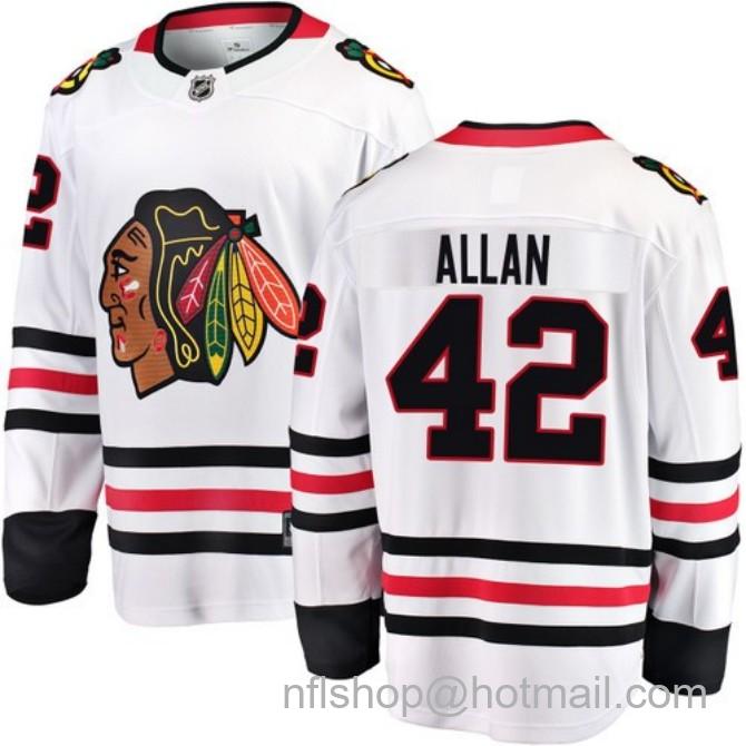 Men's #42 Nolan Allan Chicago Blackhawks Road White Breakaway Stitched Hockey Jersey
