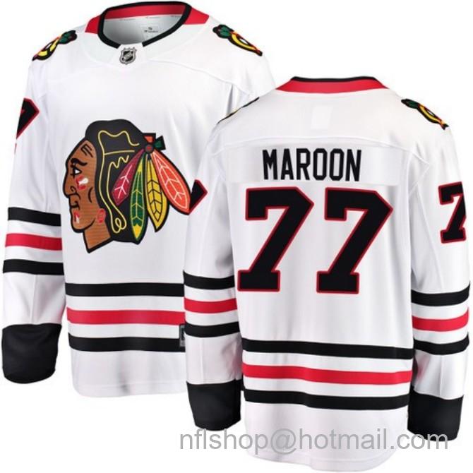 Men's #77 Pat Maroon Chicago Blackhawks Road White Breakaway Stitched Hockey Jersey