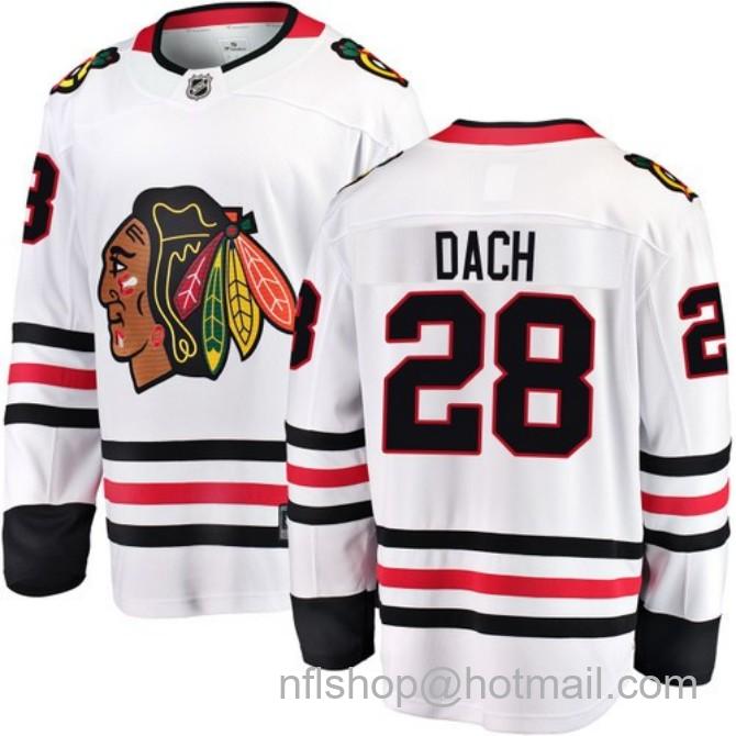 Men's #28 Colton Dach Chicago Blackhawks Road White Breakaway Stitched Hockey Jersey