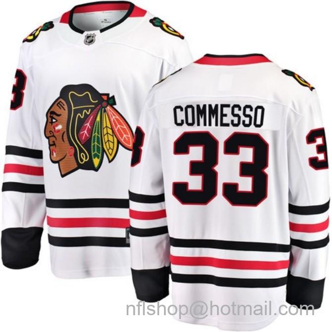 Men's #33 Drew Commesso Chicago Blackhawks Road White Breakaway Stitched Hockey Jersey