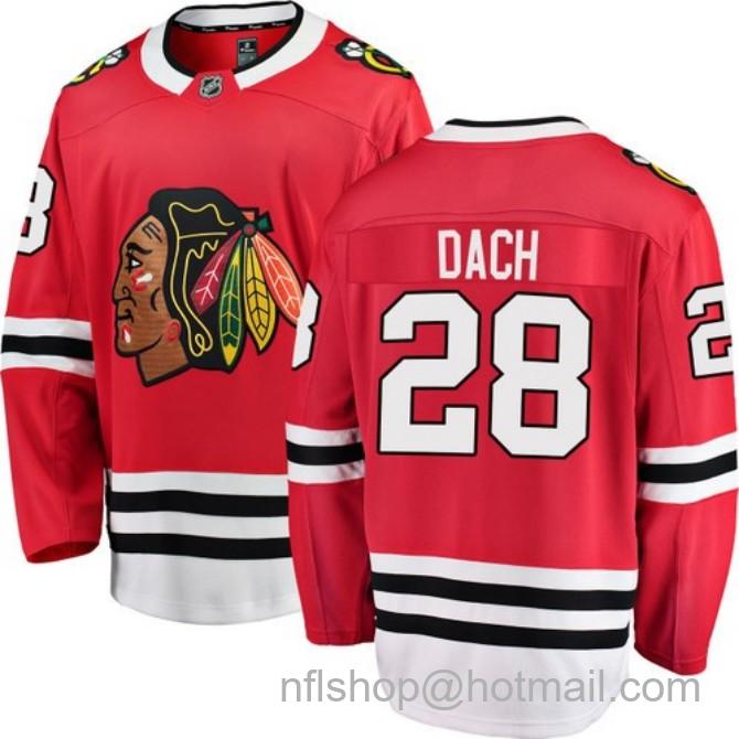 Men's #28 Colton Dach Chicago Blackhawks Home Red Breakaway Stitched Hockey Jersey