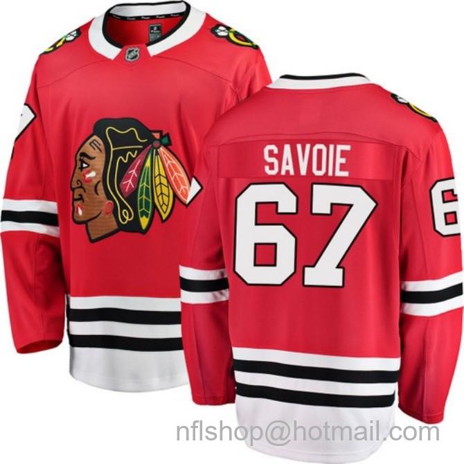 Men's #67 Samuel Savoie Chicago Blackhawks Home Red Breakaway Stitched Hockey Jersey