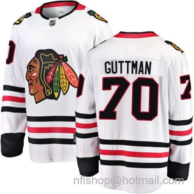 Men's #70 Cole Guttman Chicago Blackhawks Road White Breakaway Stitched Hockey Jersey