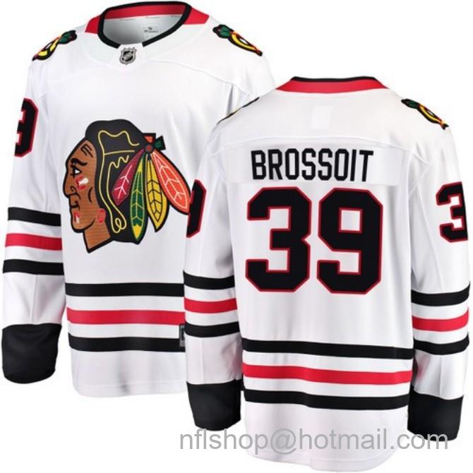 Men's #39 Laurent Brossoit Chicago Blackhawks Road White Breakaway Stitched Hockey Jersey