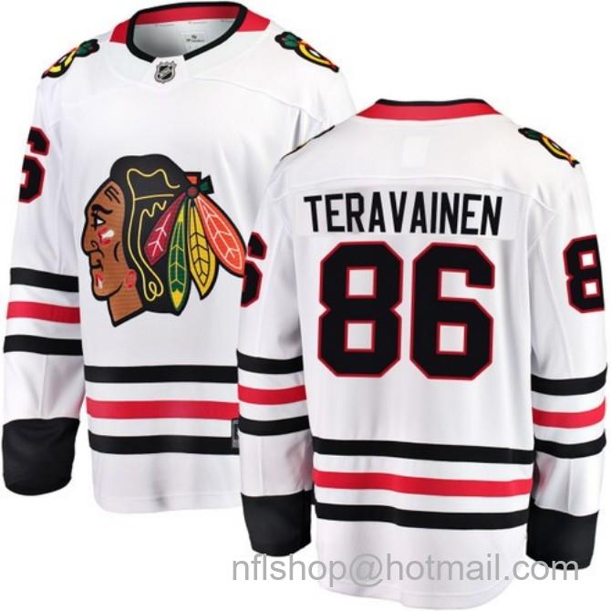 Men's #86 Teuvo Teravainen Chicago Blackhawks Road White Breakaway Stitched Hockey Jersey