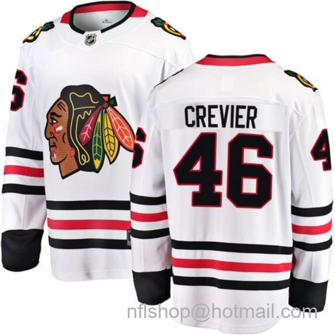 Men's #46 Louis Crevier Chicago Blackhawks Road White Breakaway Stitched Hockey Jersey