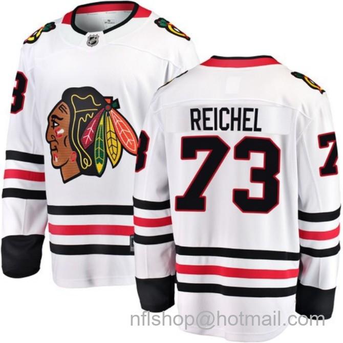 Men's #73 Lukas Reichel Chicago Blackhawks Road White Breakaway Stitched Hockey Jersey