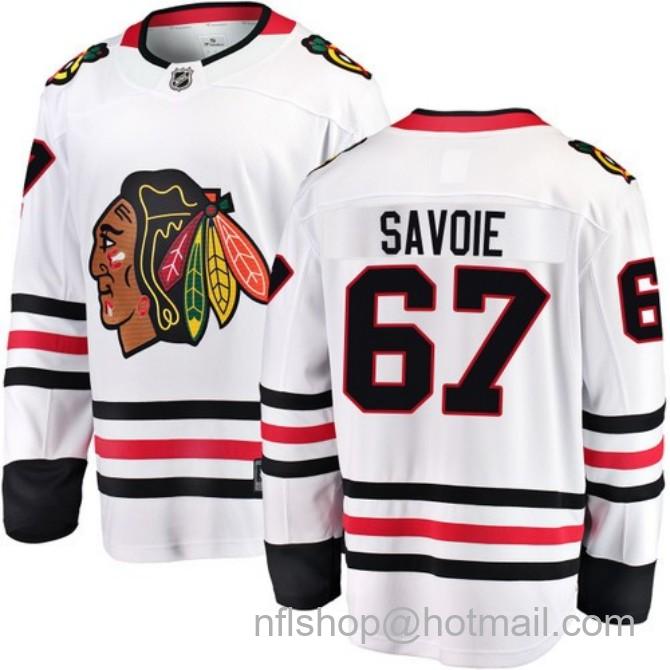 Men's #67 Samuel Savoie Chicago Blackhawks Road White Breakaway Stitched Hockey Jersey