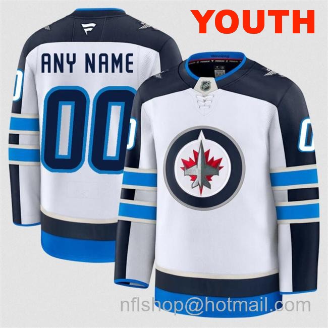 Customized Youth Winnipeg Jets White 2024-25 Away Stitched Hockey Jersey
