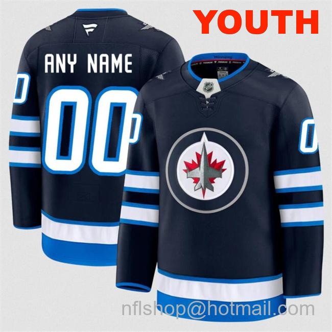 Customized Youth Winnipeg Jets Navy 2024-25 Home Stitched Hockey Jersey