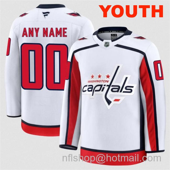 Customized Youth Washington Capitals White 2024-25 Away Stitched Hockey Jersey