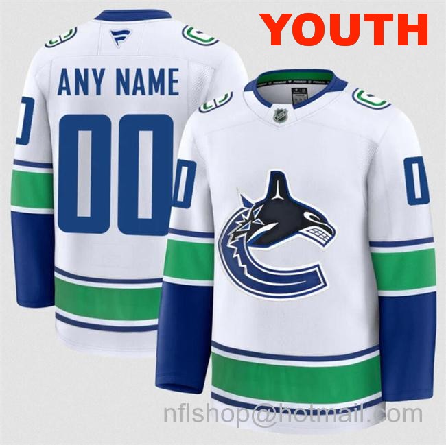 Customized Youth Vancouver Canucks White 2024-25 Away Stitched Hockey Jersey