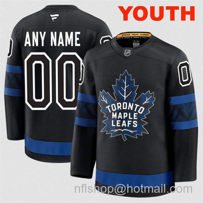 Customized Youth Toronto Maple Leafs Black 2024-25 Alternate Stitched Hockey Jersey