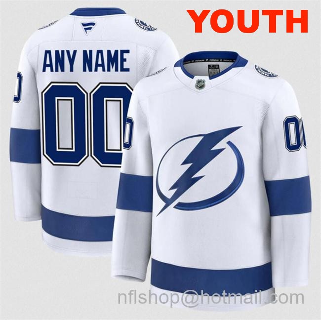 Customized Youth Tampa Bay Lightning White 2024-25 Away Stitched Hockey Jersey