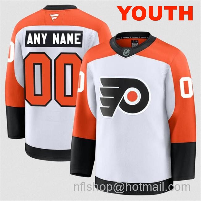 Customized Youth Philadelphia Flyers White 2024-25 Away stitched Hockey Jersey