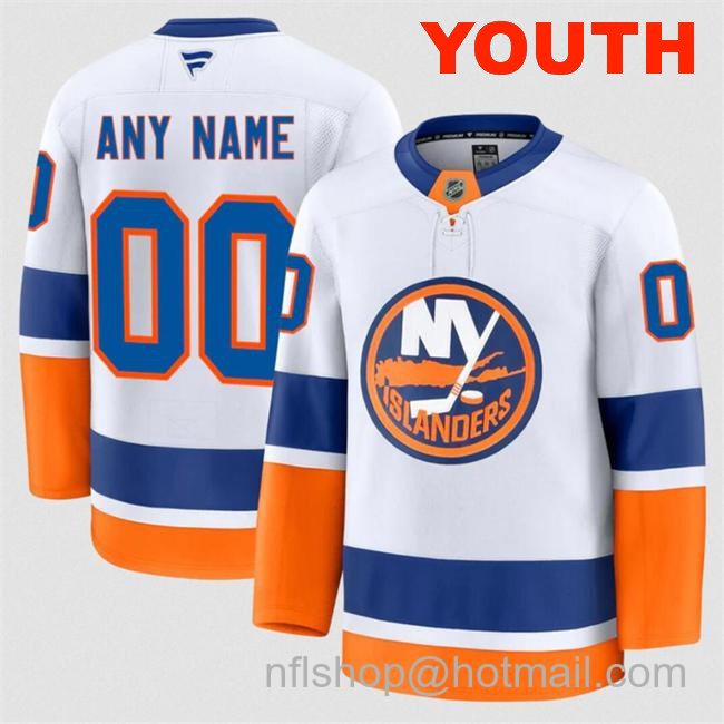 Customized Youth New York Islanders White 2024-25 Away Stitched Hockey Jersey