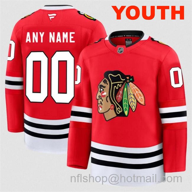 Youth Chicago Blackhawks Customized Red 2024-25 Home Stitched Hockey Jersey