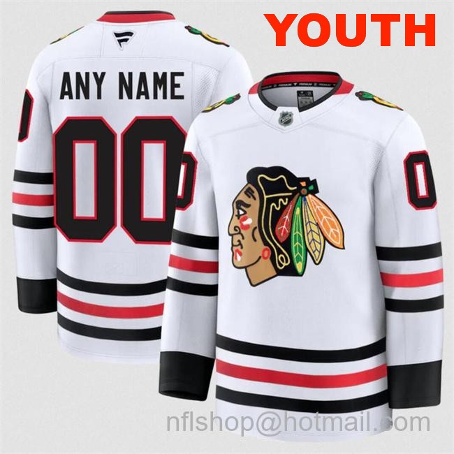 Youth Chicago Blackhawks Customized White 2024-25 Away Stitched Hockey Jersey