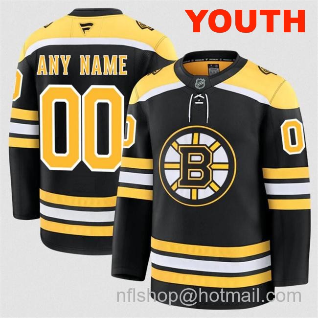 Customized Youth Boston Bruins Black 2024-25 Home Stitched Hockey Jersey