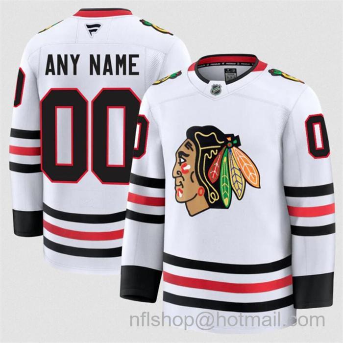 Men's Chicago Blackhawks Customized White 2024-25 Away Stitched Hockey Jersey