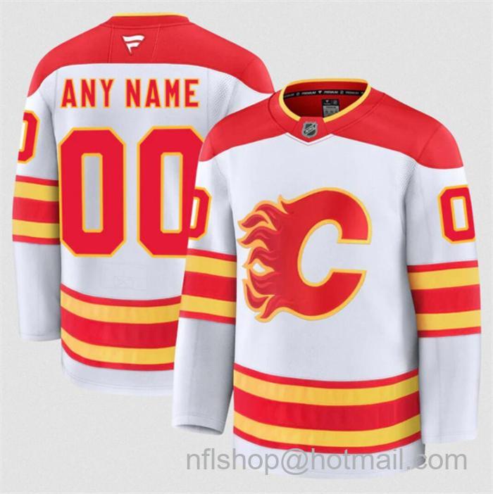 Customized Men's Calgary Flames White 2024-25 Away Stitched Hockey Jersey