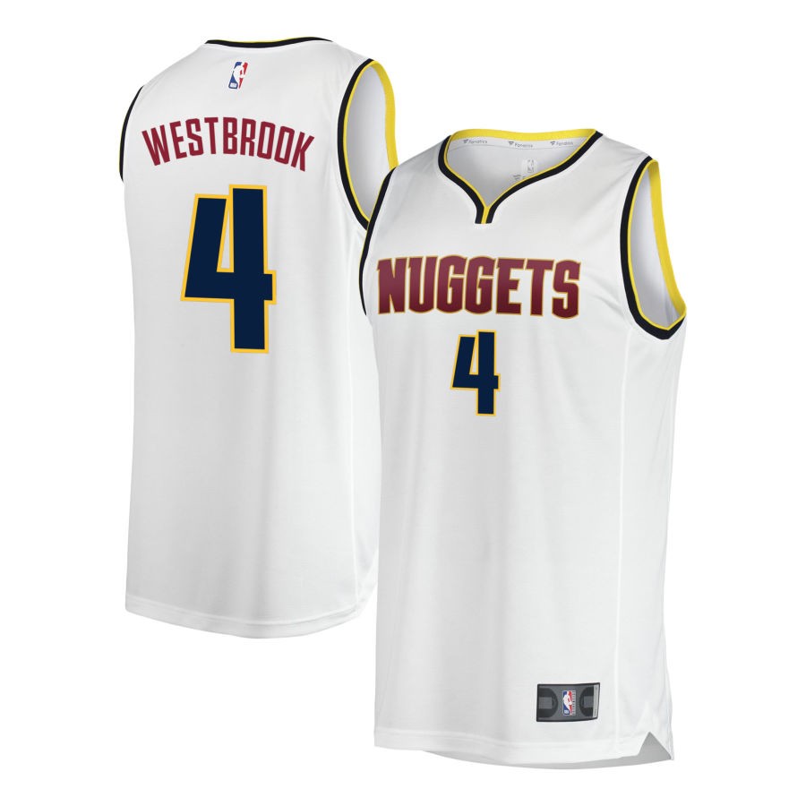 Men's Denver Nuggets #4 Russell Westbrook White Fast Break Replica Jersey - Association Edition