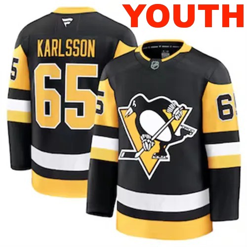 Youth Pittsburgh Penguins Erik Karlsson Authentic 2024-25 Home Black Stitched NHL Hockey Jersey
