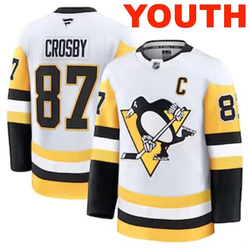 Youth Pittsburgh Penguins Sidney Crosby Authentic 2024-25 Away White Stitched NHL Hockey Jersey
