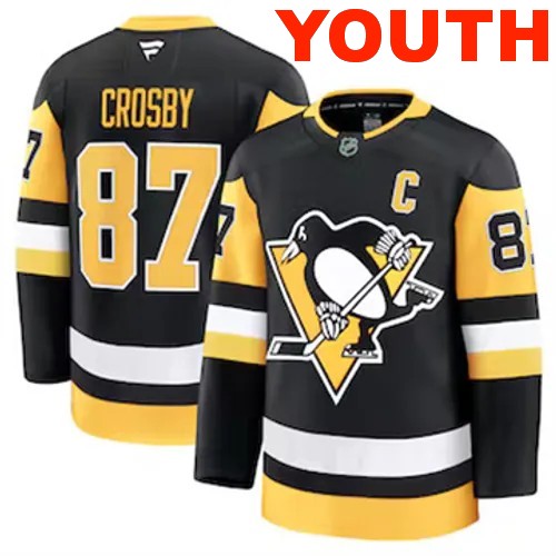 Youth Pittsburgh Penguins Sidney Crosby Authentic 2024-25 Home Black Stitched NHL Hockey Jersey