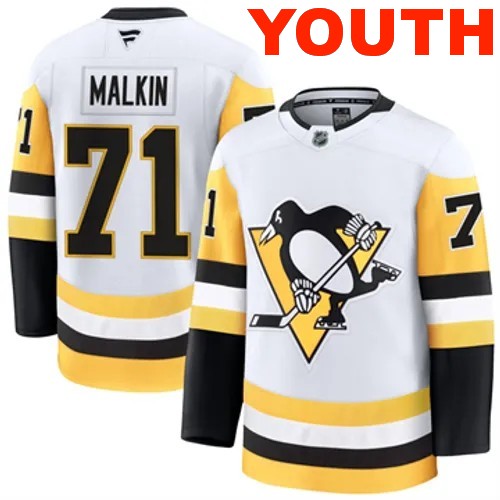 Youth Pittsburgh Penguins Evgeni Malkin Authentic 2024-25 Away White Stitched NHL Hockey Jersey
