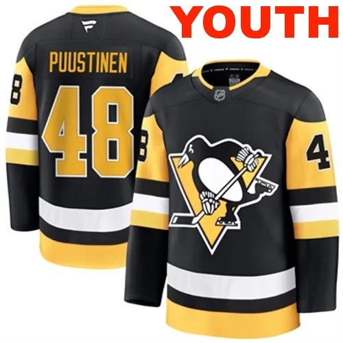 Youth Pittsburgh Penguins Valtteri Puustinen Authentic 2024-25 Home Black Stitched NHL Hockey Jersey