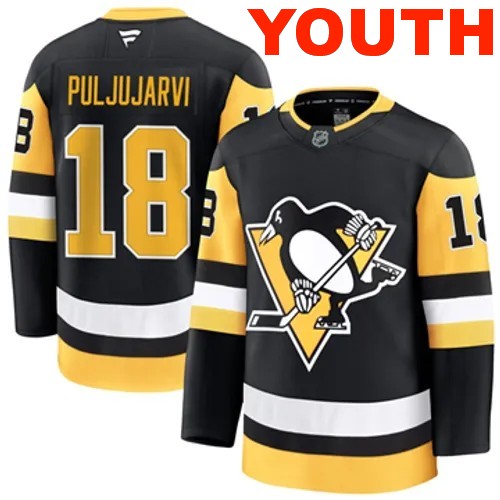 Youth Pittsburgh Penguins Jesse Puljujarvi Authentic 2024-25 Home Black Stitched NHL Hockey Jersey