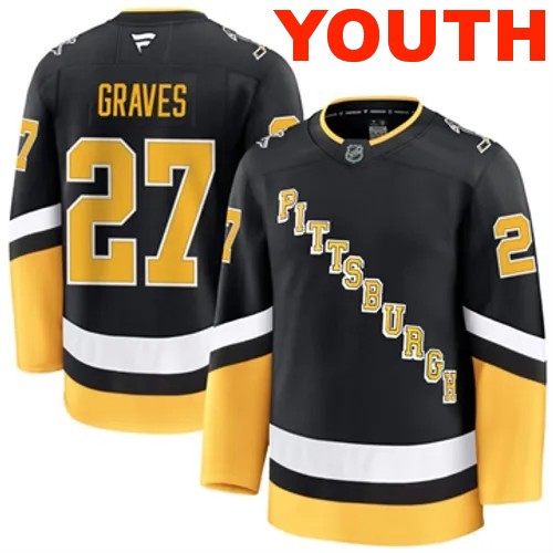 Youth Pittsburgh Penguins Ryan Graves Authentic 2024-25 Alternate Black Stitched NHL Hockey Jersey