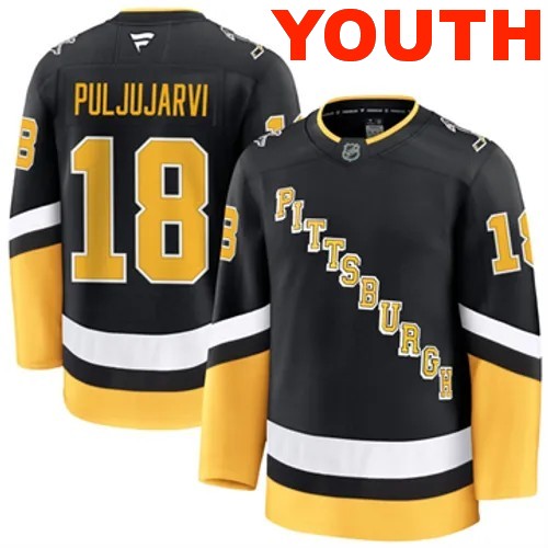 Youth Pittsburgh Penguins Jesse Puljujarvi Authentic 2024-25 Alternate Black Stitched NHL Hockey Jersey