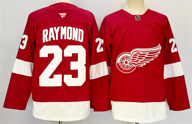 Men's Detroit Red Wings #23 Lucas Raymond Red 2024-25 Home Stitched NHL Hockey Jersey