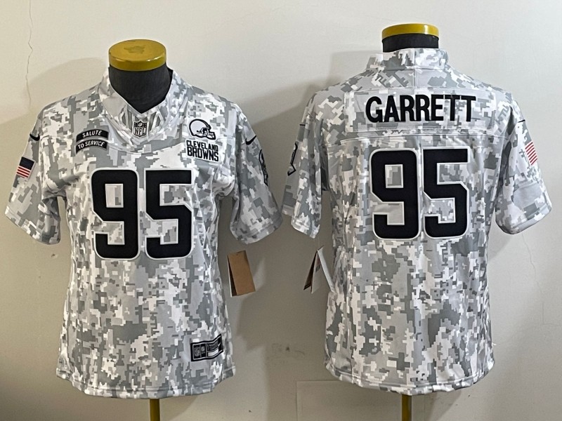 Women's Cleveland Browns #95 Myles Garrett 2024 F.U.S.E Arctic Camo Salute to Service Limited Stitched Football Jersey