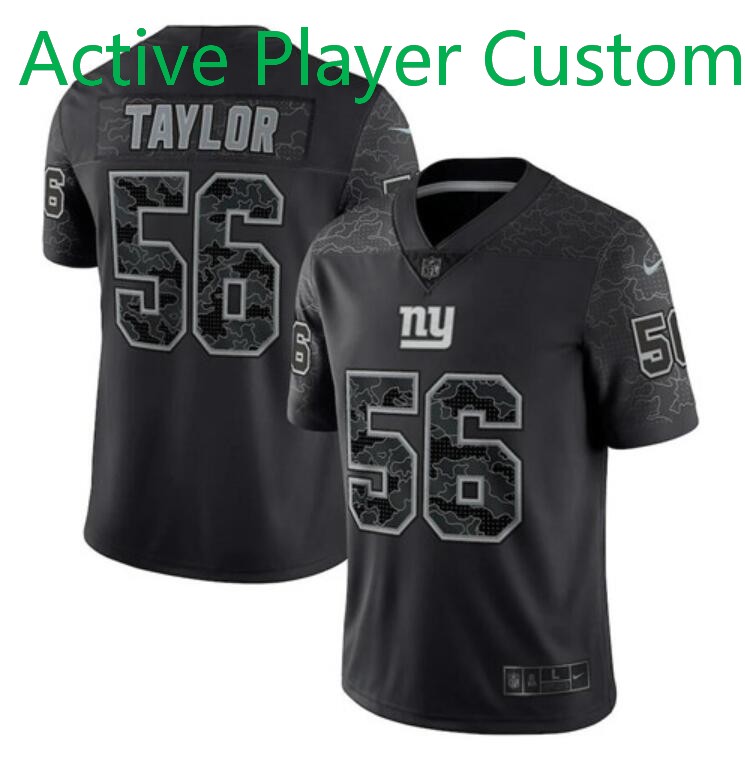 Men's New York Giants ACTIVE PLAYER Custom Black Reflective Limited Stitched Football Jersey
