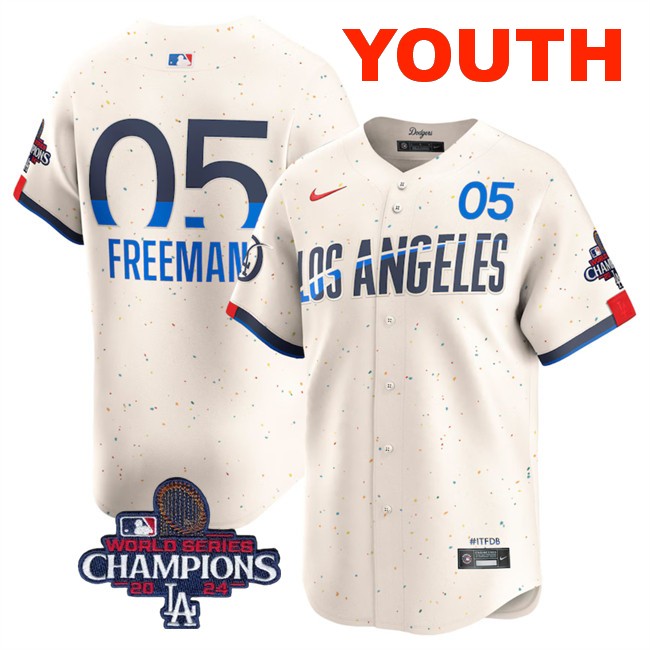 Youth Los Angeles Dodgers #5 Freddie Freeman Cream 2024 World Series Champions City Connect Limited Stitched Baseball Jersey